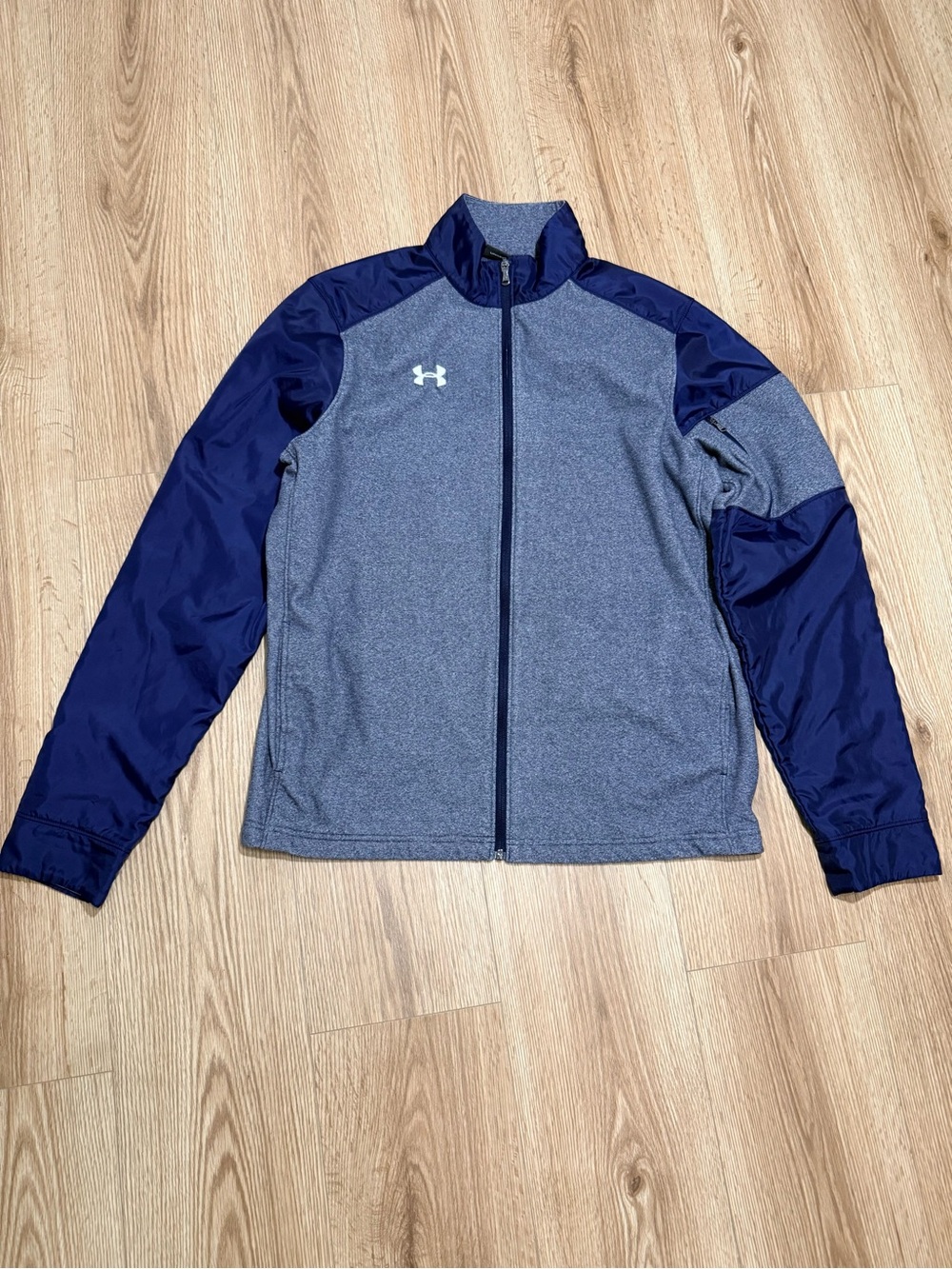 Under Armour Navy Full Zip Jacket Men's L Fleece Lined Track Golf Loose Fit